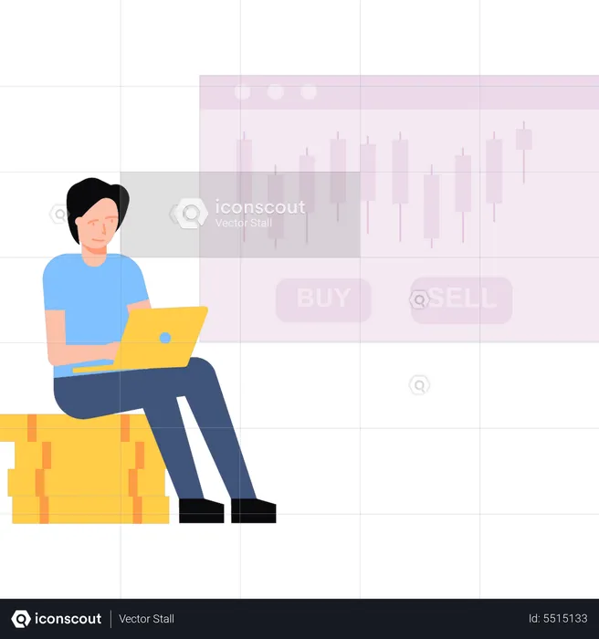 Man comparing buy and sell in stock market  Illustration