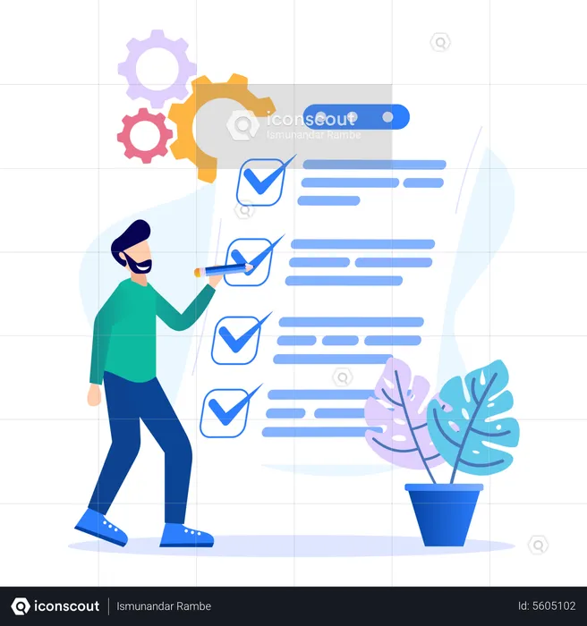 Man complete checklist with tick marks  Illustration