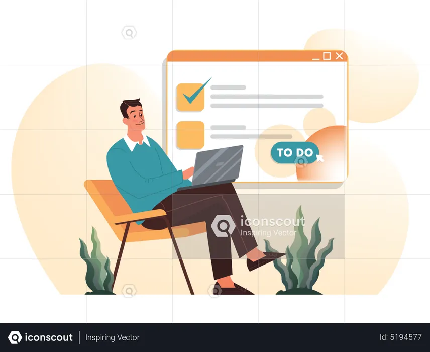 Man completing task from to do list  Illustration