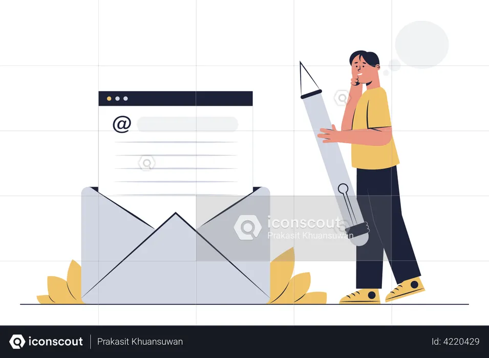 Man composing email  Illustration