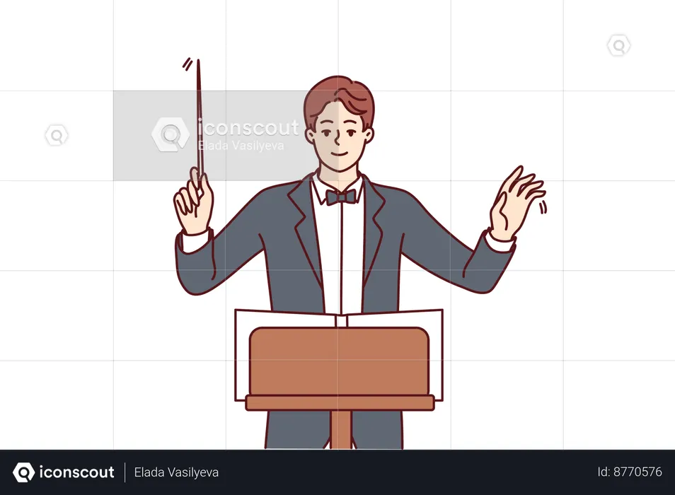 Man conductor participates in acoustic concert  Illustration