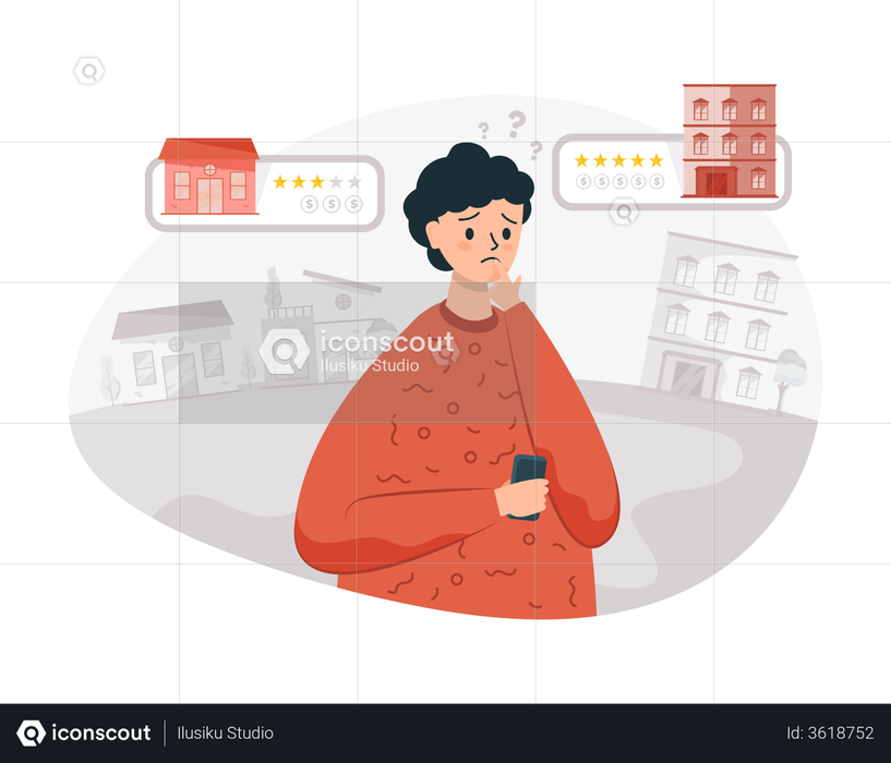 Man Confused about choosing a house or apartment Illustration