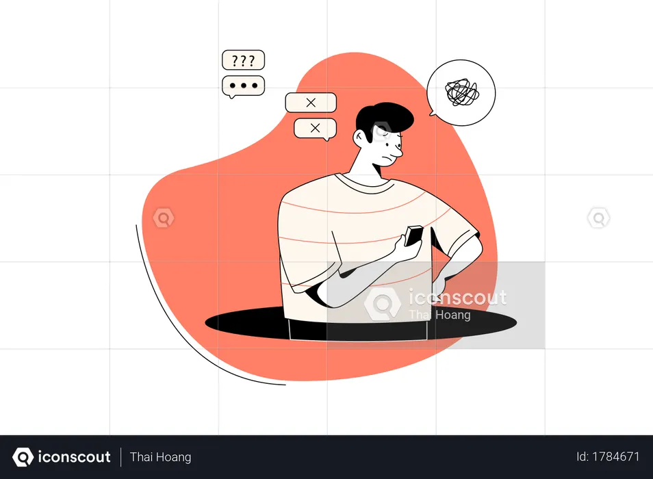 Man confused about mobile happenings  Illustration