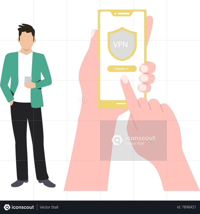 Man connected to VPN  Illustration