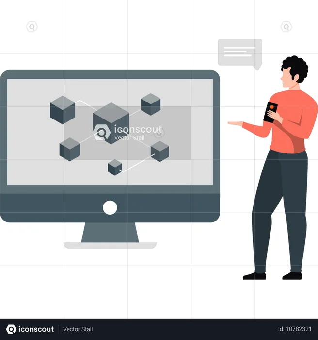 Man connecting block in blockchain technology  Illustration