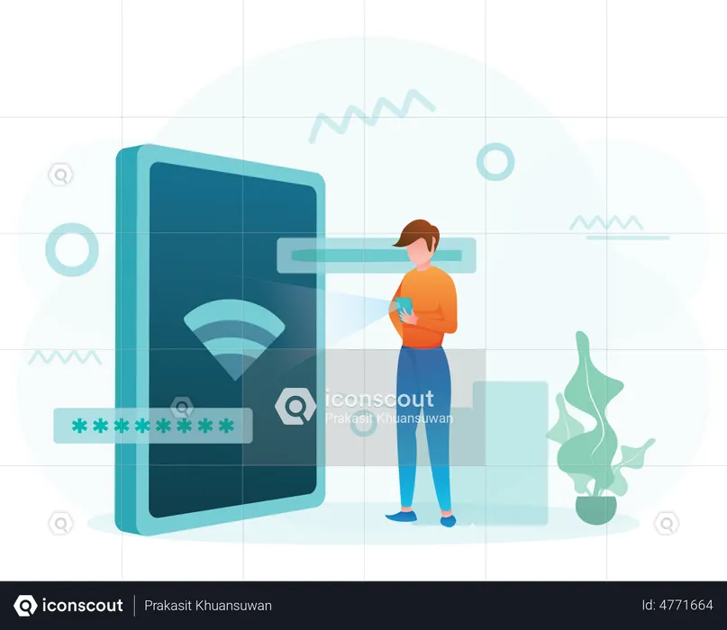Man connecting mobile to Wifi  Illustration