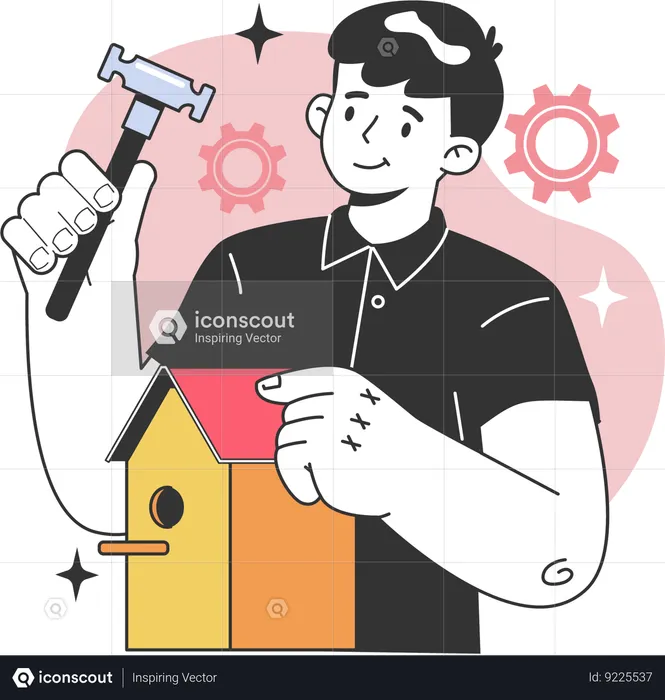Man constructing house  Illustration