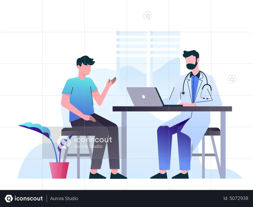 Man consulting with doctor about health problems  Illustration