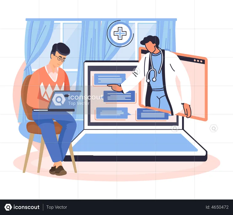 Man consulting with doctor online  Illustration