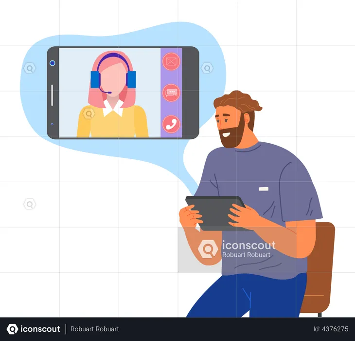 Man contacting customer support via video call  Illustration
