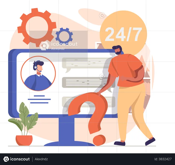 Man contacting online support  Illustration