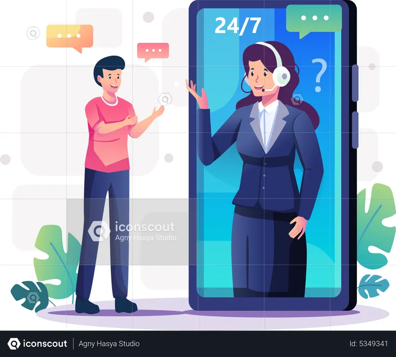 Man contacting to customer care support  Illustration