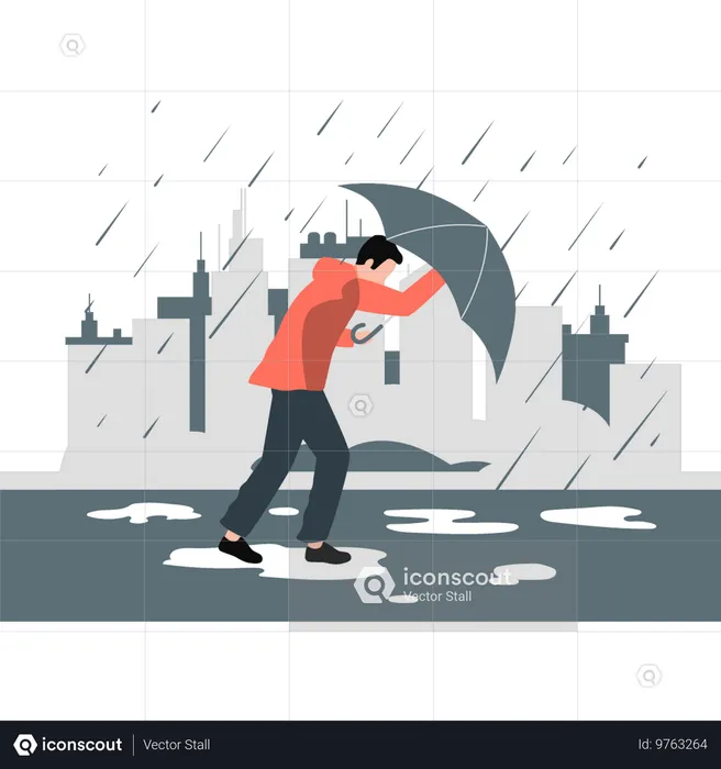 Man continues to face heavy rain  Illustration