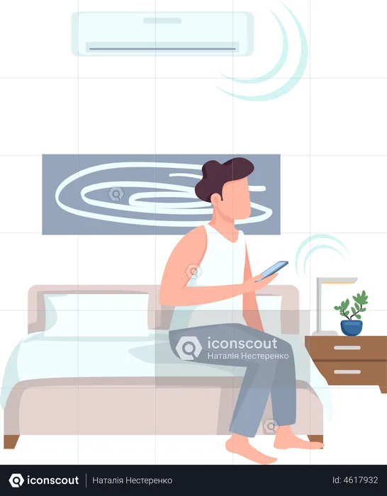 Man controlling ac with phone  Illustration