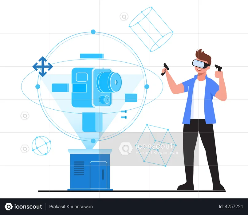 Man controlling camera via VR technology  Illustration