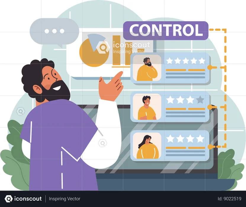 Man controlling employee feedback  Illustration