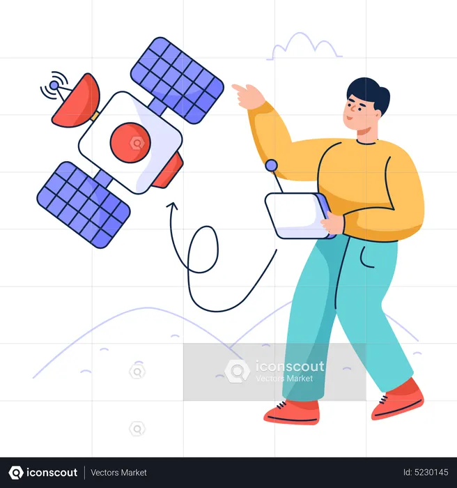Man controlling Satellite dish  Illustration