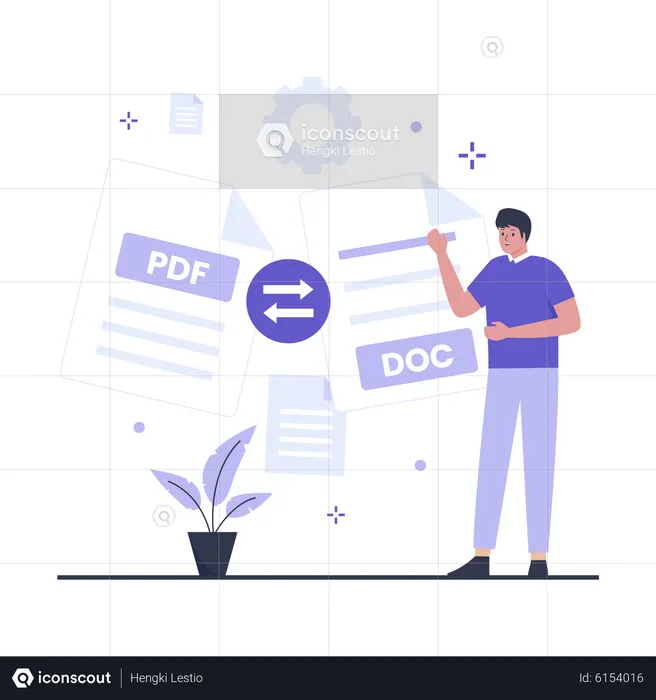 Man convert file from Pdf to Doc  Illustration