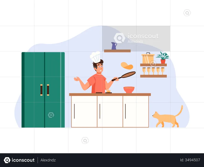 Man cooking food in the kitchen  Illustration