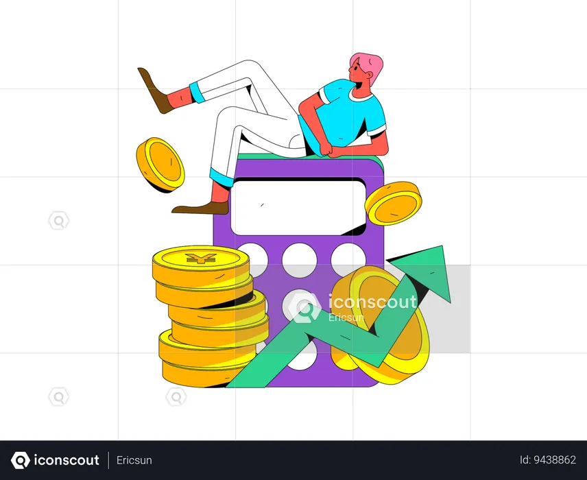 Man counts profits on a calculator  Illustration