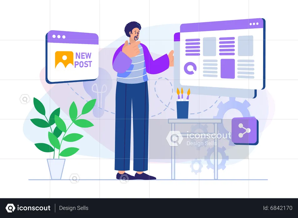 Man create new post on social media  Illustration