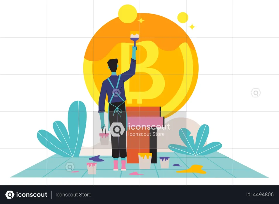 Man creating a coin for ICO  Illustration