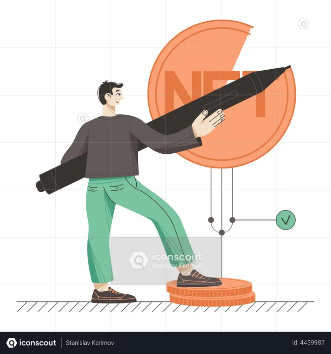 Man creating a NFT token  Illustration