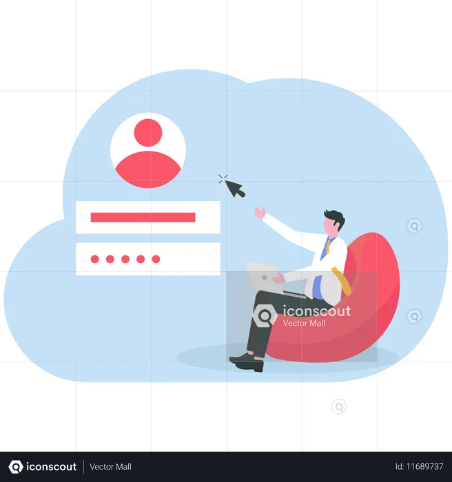 Man creating new account with login and secure password  Illustration
