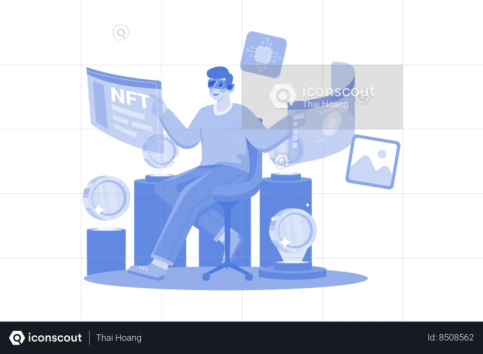 Man Creating NFT using VR tech  Illustration