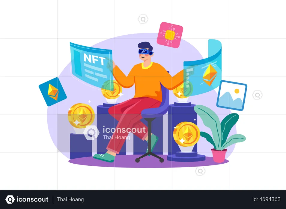 Man Creating NFT using VR tech  Illustration