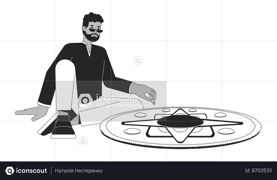 Man creating rangoli  Illustration