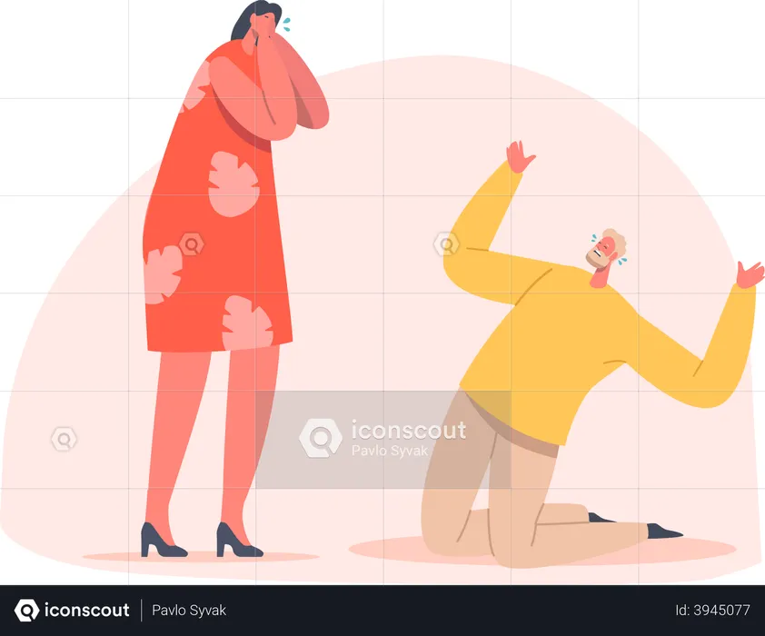 Man crying in front of woman  Illustration