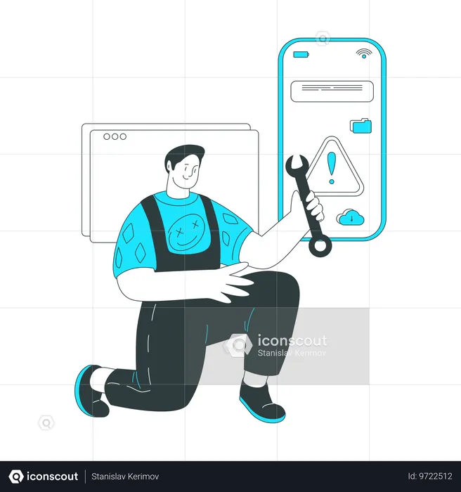男性がモバイルアプリをカスタマイズする  イラスト