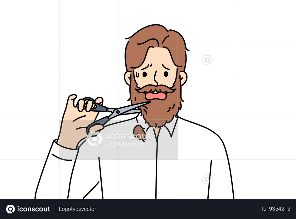 Man cuts off own beard with scissors because of appearance requirements at new job  Illustration