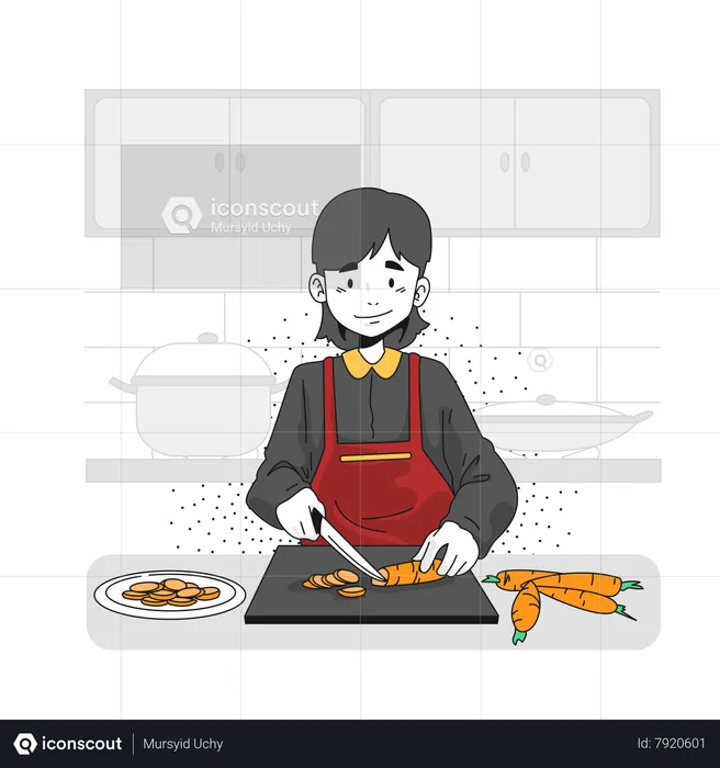 Man Cutting carrots on table  Illustration