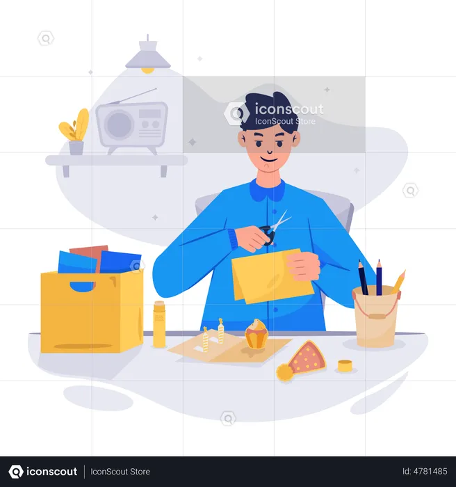 Man cutting paper and making abstract  Illustration