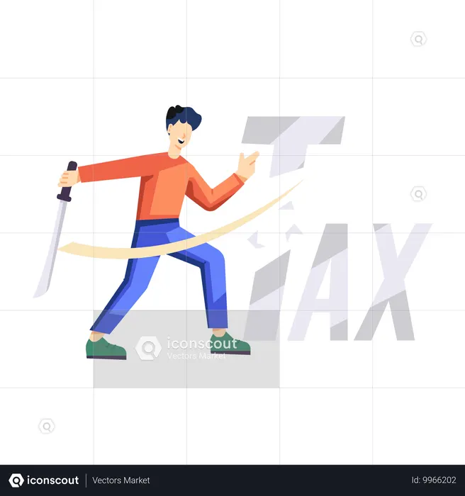 Man cutting Tax paper  Illustration