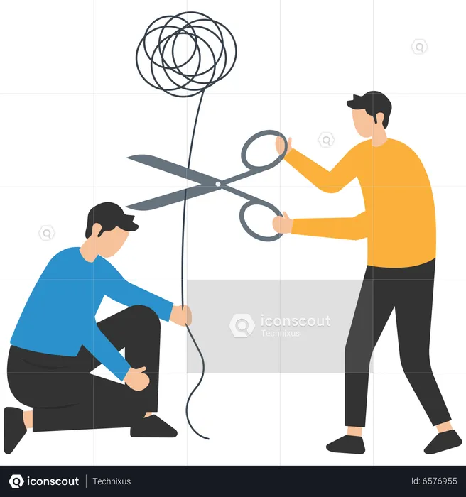 Man cutting thread from scissor  Illustration