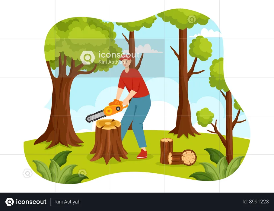 Man cutting tree  Illustration