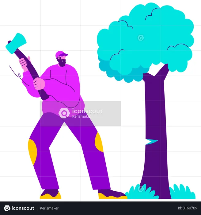 Man Cutting Tree  Illustration