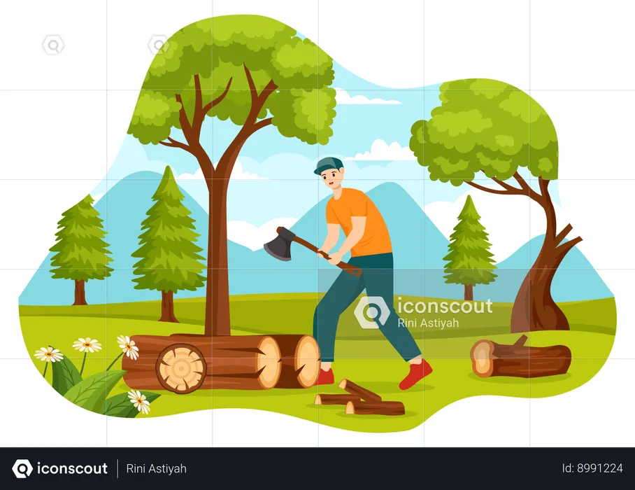 Man cutting tree  Illustration