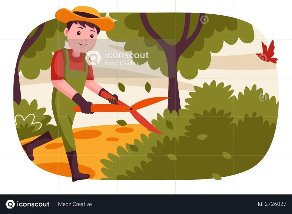 Man cutting tree with big scissor  Illustration
