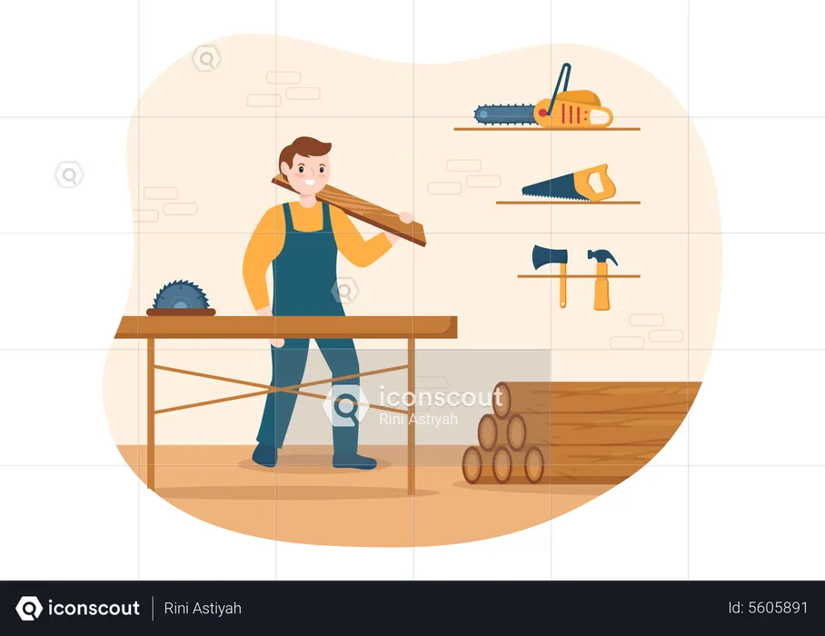 Man cutting wooden log  Illustration