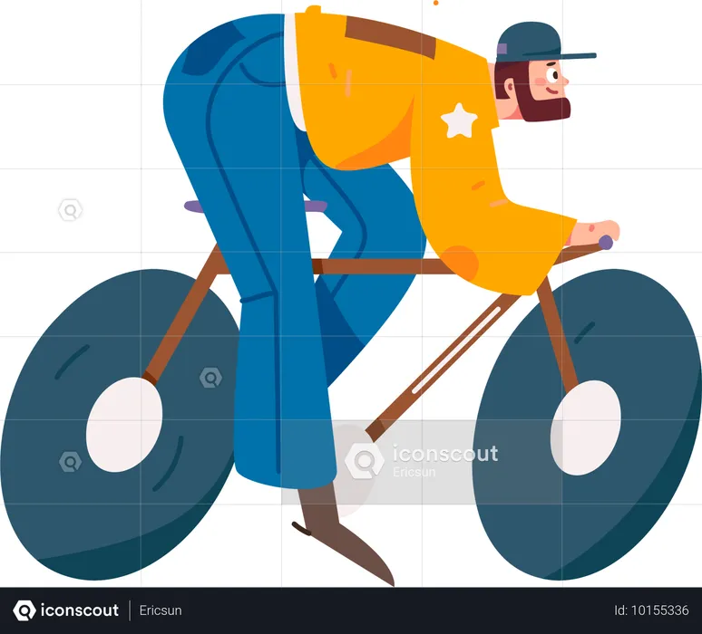 道路を自転車で走る男性  イラスト