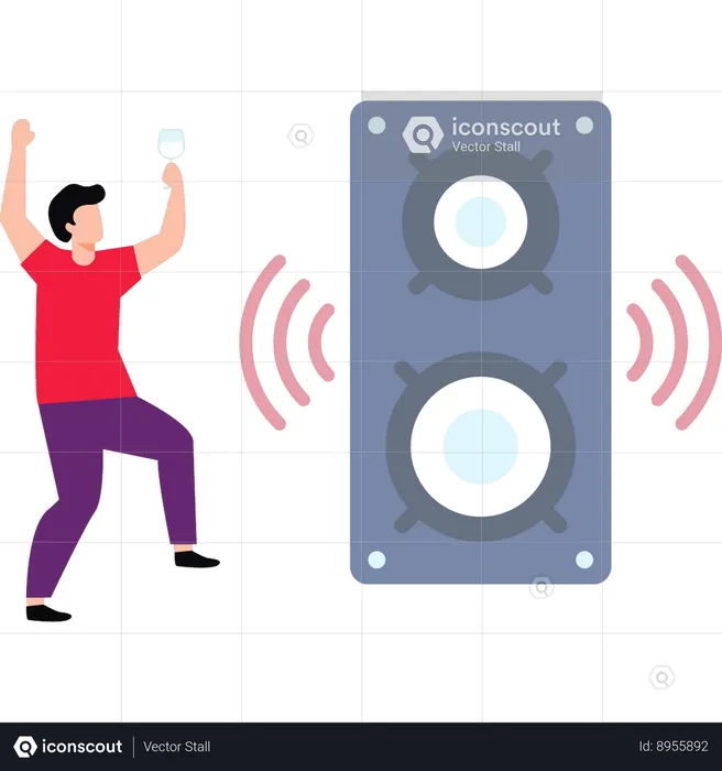 Man Dancing To Music On Woofers  Illustration