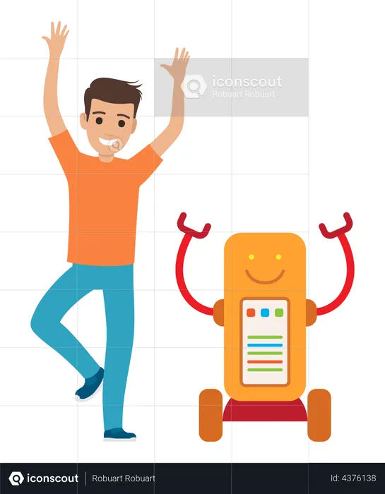Man dancing with robot  Illustration
