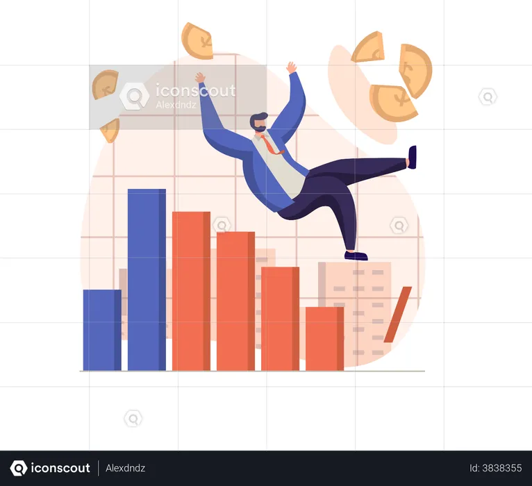 Man dealing with huge loss in stock market  Illustration
