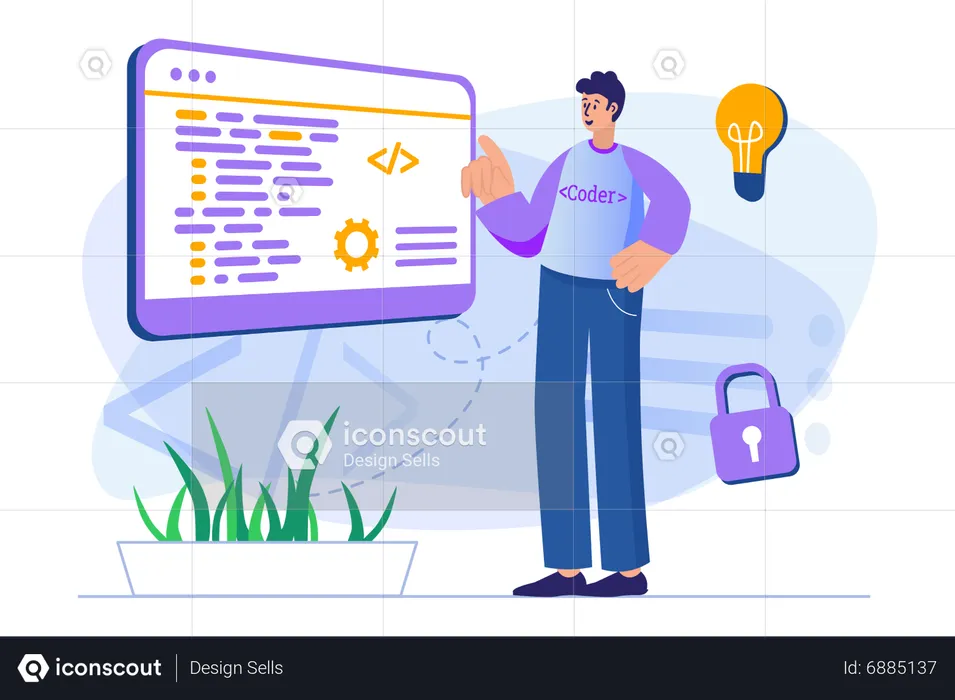 Man debugging code  Illustration