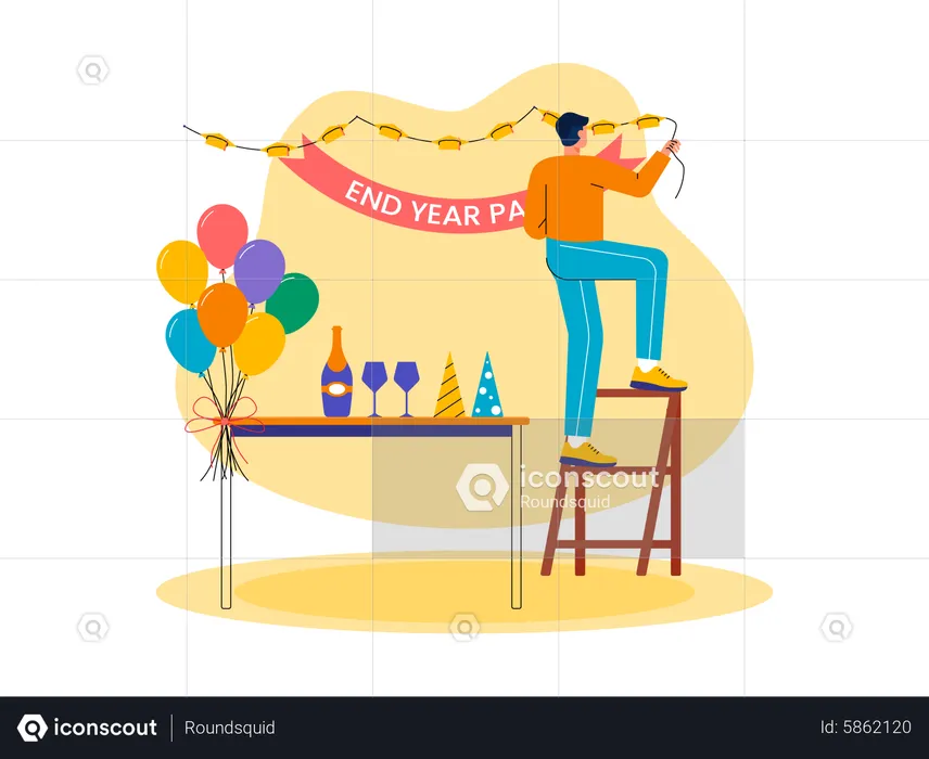 Man decorate for new year party  Illustration