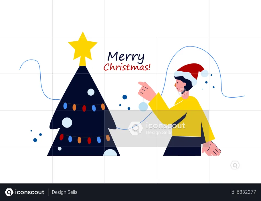 Man decorate xmas tree with garlands  Illustration